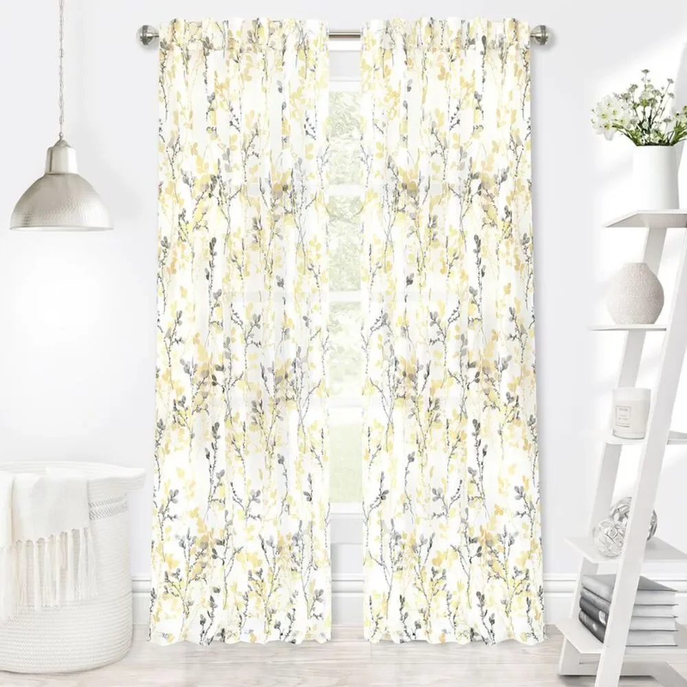 Woven Trends 2-Pack Floral Semi Sheer Floral Curtains for Living Room and
